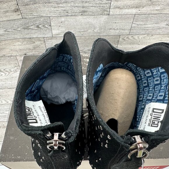 Brand NIB Dingo‎ Women's Black Studded Denim N Diamonds Zipper Ankle Boots, 11M - Picture 7 of 9